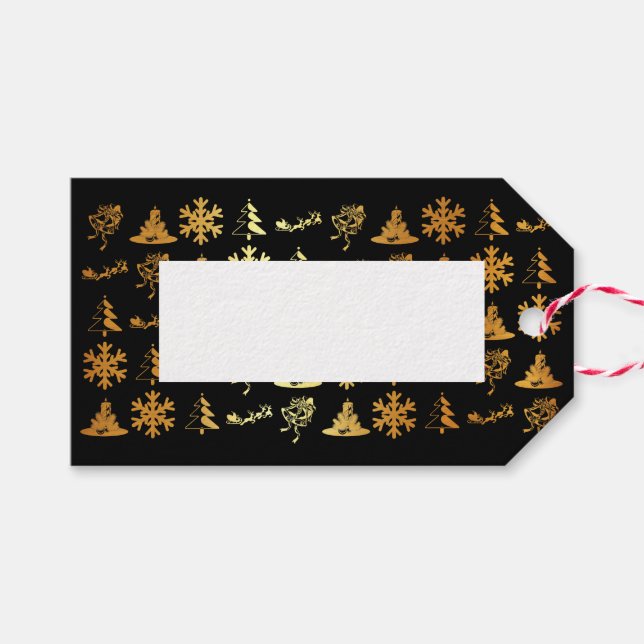 Étiquettes-cadeau Cartes cadeaux de noël noir et or de luxe (Devant (Horizontal))
