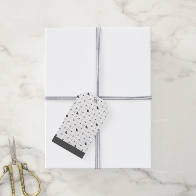 Étiquettes-cadeau Cartes de diplômes en gris foncé et Motif du diplô (Avec de la ficelle)