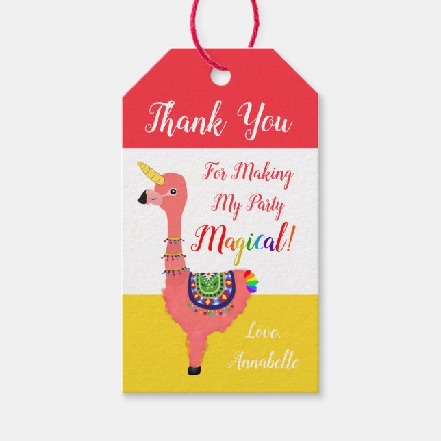Étiquettes-cadeau Carton mignon Unicorn Flamant rose Llama fête d'an (Devant)