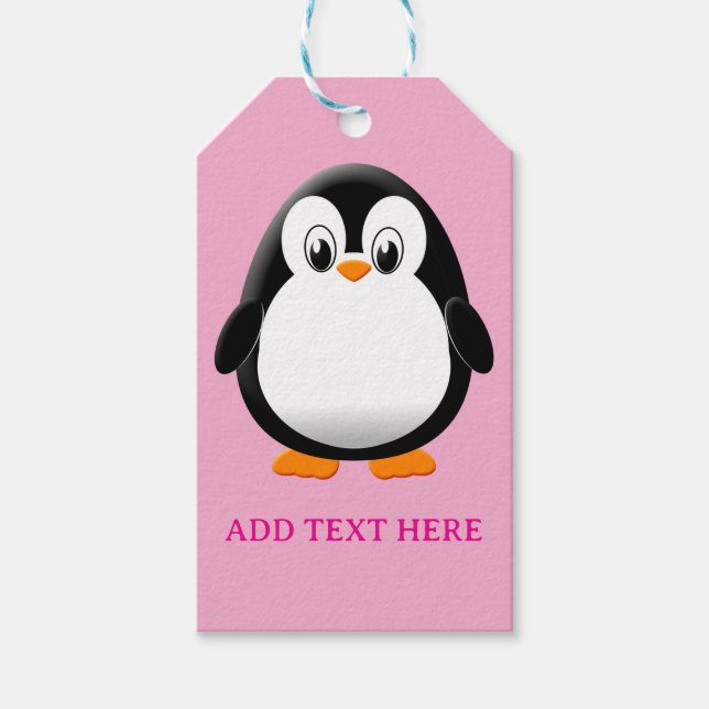 Étiquettes-cadeau Carton Pingouin Cute Personnalisé Rose (Devant)