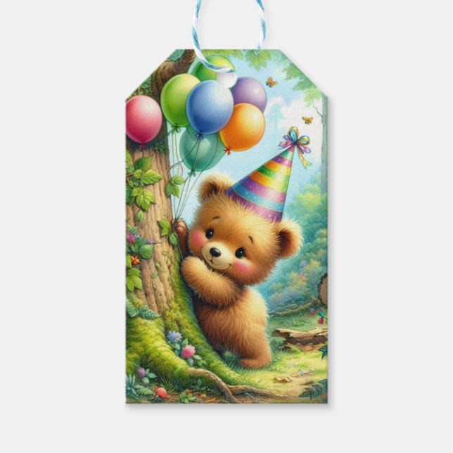 Étiquettes-cadeau Cartoon Baby Bear Cub Personnalisé Anniversaire (Devant)
