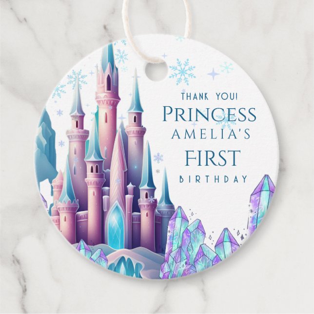 Étiquettes Cadeau  Cartoon Castle Frozen Kingdom 1st Birthday  (Devant)