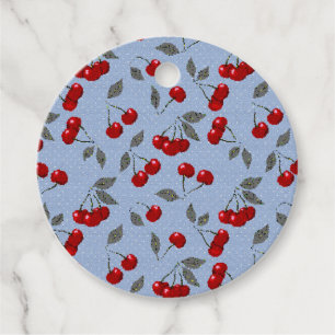 Étiquettes Cadeau Cartoon rouge cerise rouge mignon vert feuille fon