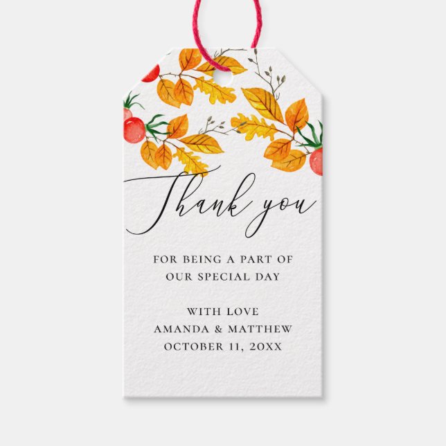 Étiquettes-cadeau Cascade chute bois feuillage mariage merci (Devant)