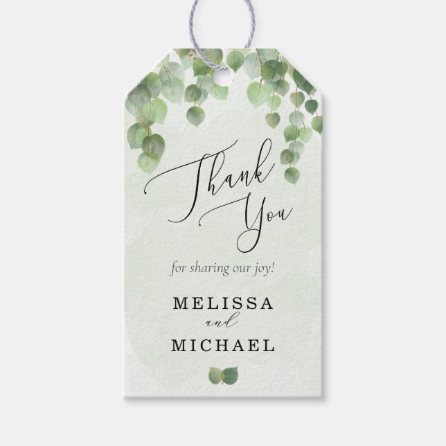 Étiquettes-cadeau Cascading Aquarelle Eucalyptus Mariage Faveur (Devant)
