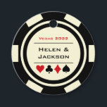 Étiquettes Cadeau Casino Black White Poker Chips Las Vegas Mariage<br><div class="desc">Se marier à Las Vegas ou une autre ville de casino amusante ? Ces étiquettes de faveur blanches et noires ajouteraient parfaitement aux faveurs de vos invités. Personnalisez votre design avec vos noms en noir dans le centre,  et une date mariage,  merci,  etc. en rouge sur le dessus.</div>