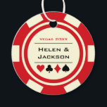 Étiquettes Cadeau Casino Poker Chip rouge et Mariage ivoire<br><div class="desc">Se marier à Las Vegas ou dans une autre ville de casino amusante ? Ces étiquettes rondes rouges et blanches rendraient un ajout parfait à un ballotin ! Fournitures mariages correspondantes disponibles.</div>