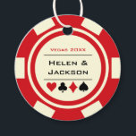 Étiquettes Cadeau Casino Poker Chip rouge et Mariage ivoire<br><div class="desc">Se marier à Las Vegas ou dans une autre ville de casino amusante ? Ces étiquettes rondes rouges et blanches rendraient un ajout parfait à un ballotin ! Fournitures mariages correspondantes disponibles.</div>