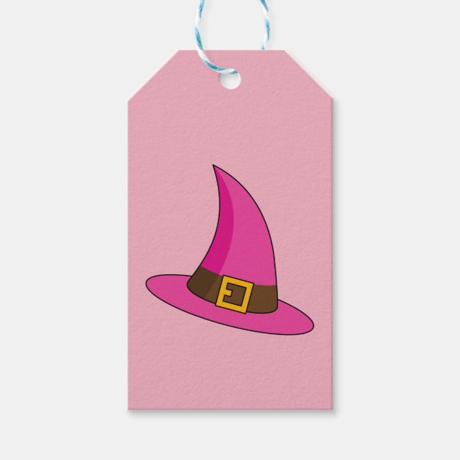 Étiquettes-cadeau Casquette de sorcière rose (Devant)