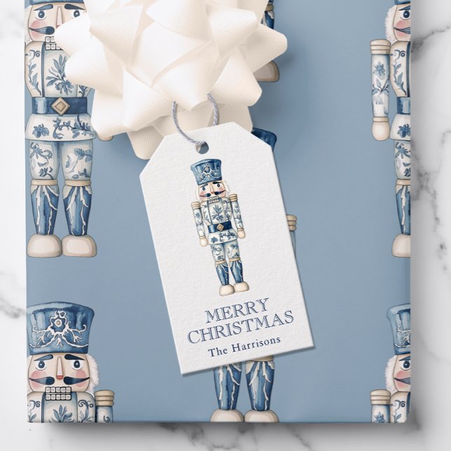 Étiquettes-cadeau Casse-noires de Noël en Chinoiserie Bleu et Blanc (Créateur téléchargé)