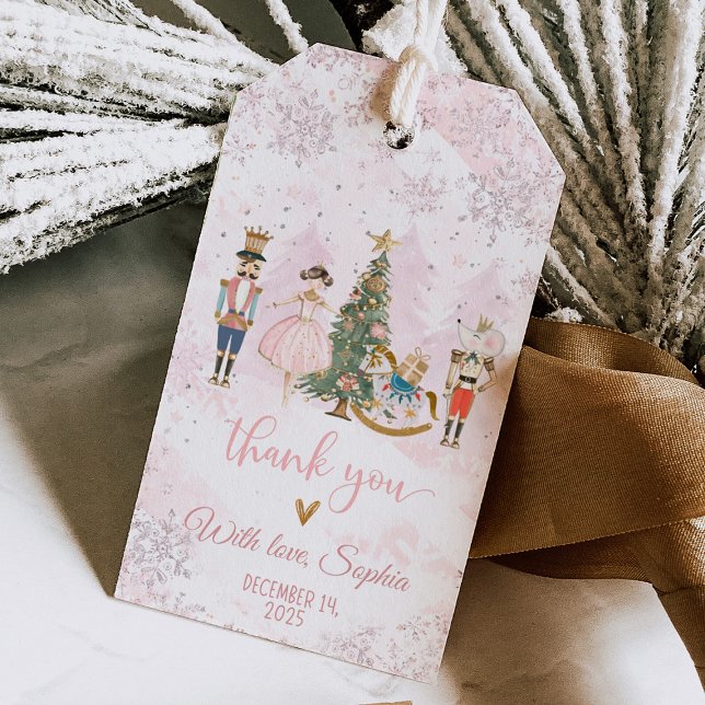 Étiquettes-cadeau Casse-Noisette Anniversaire Merveilleux (Nutcracker Wonderland pink sugar plum fairy birthday gift tag)