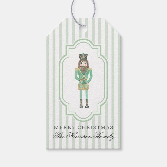 Étiquettes-cadeau Casse-Noisette Vert Prépa Noël à l'aquarelle (Devant)