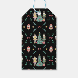 Étiquettes-cadeau Casse-noisettes de Noël Soldats et fées en noir