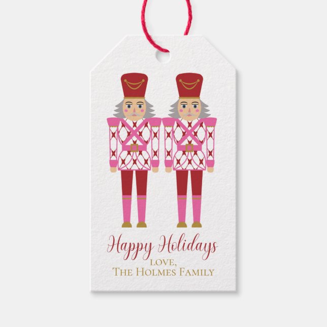 Étiquettes-cadeau Casse-noix de Chinoiserie Rose, Noël Personnalisé (Devant)