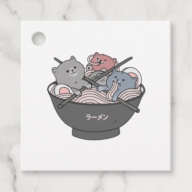 Étiquettes Cadeau Cat Ramen Kawaii (Devant)