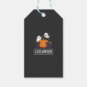 Étiquettes-cadeau Catloween Drôle Chat Halloween Fantôme Citrouille