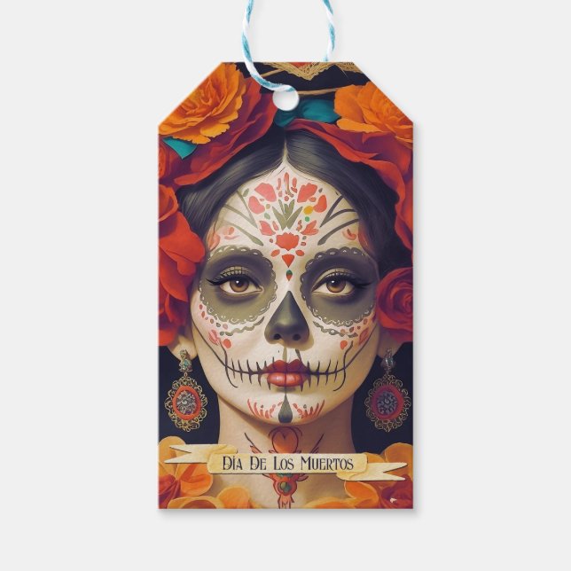 Étiquettes-cadeau Catrina Day Of Dead 1 Avec Texte (Devant)