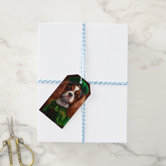 Étiquettes-cadeau Cavalier King Charles Spaniel à la Saint-Patrick (Avec de laficelle)