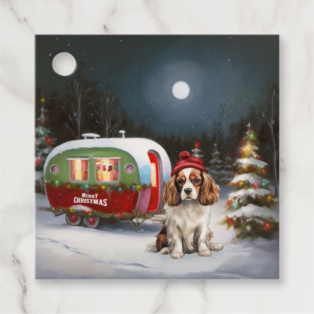 Étiquettes Cadeau Cavalier King Charles Spaniel Caravane Noël (Devant)