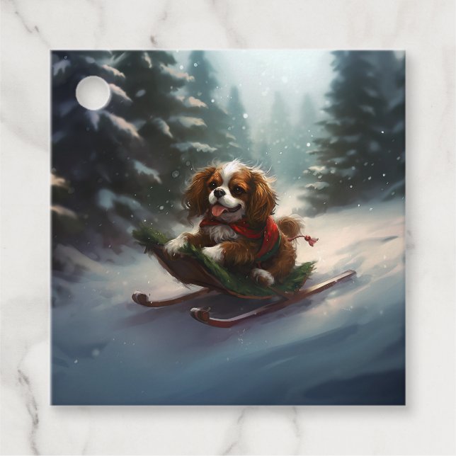 Étiquettes Cadeau Cavalier King Charles Spaniel  neige de Noël (Devant)