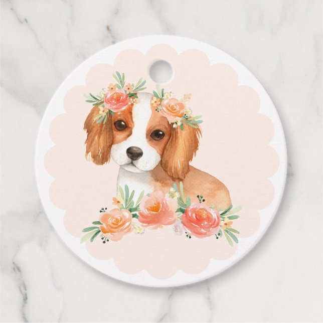 Étiquettes Cadeau Cavalier King Charles Spaniel Peach Chien Merci (Devant)