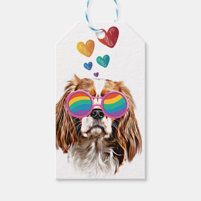 Étiquettes-cadeau Cavalier King Chien avec coeurs Saint-Valentin (Devant)
