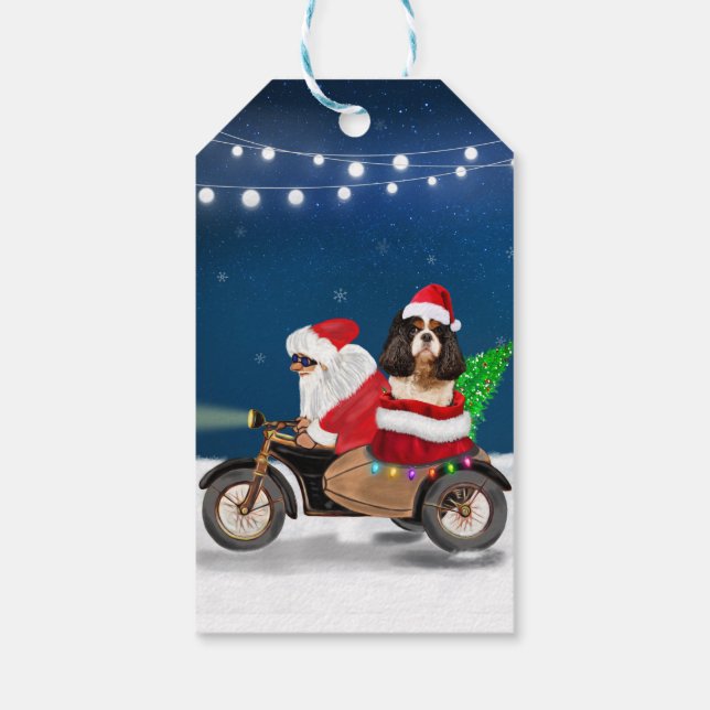 Étiquettes-cadeau Cavalier King Chien Noël Père Noël (Dos)
