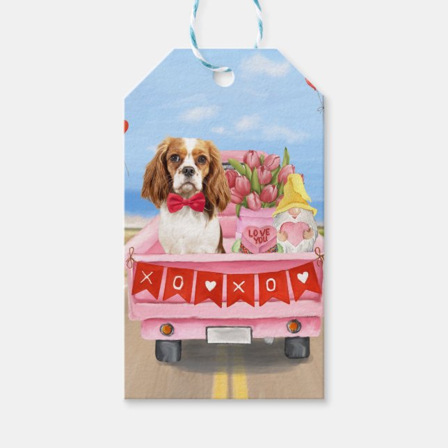 Étiquettes-cadeau Cavalier King Chien Saint Valentin Coeurs de Camio (Devant)