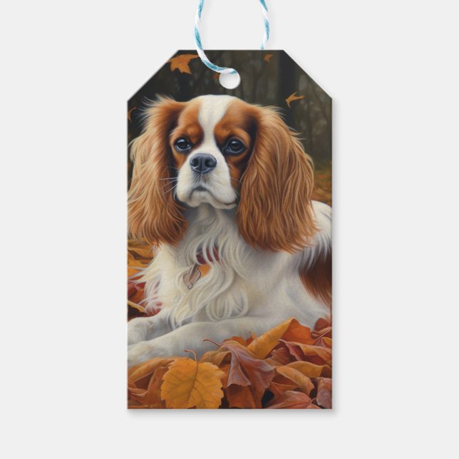 Étiquettes-cadeau Cavalier King en automne Feuilles automne Inspirat (Devant)