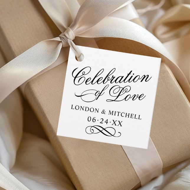 Étiquettes Cadeau Célébration d'Amour Monogramme Calligraphié Noir (Créateur téléchargé)