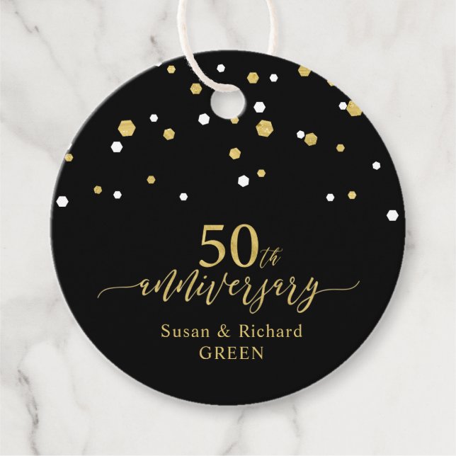 Étiquettes Cadeau Célébration de 50 ans de mariage Or & Noir (Devant)