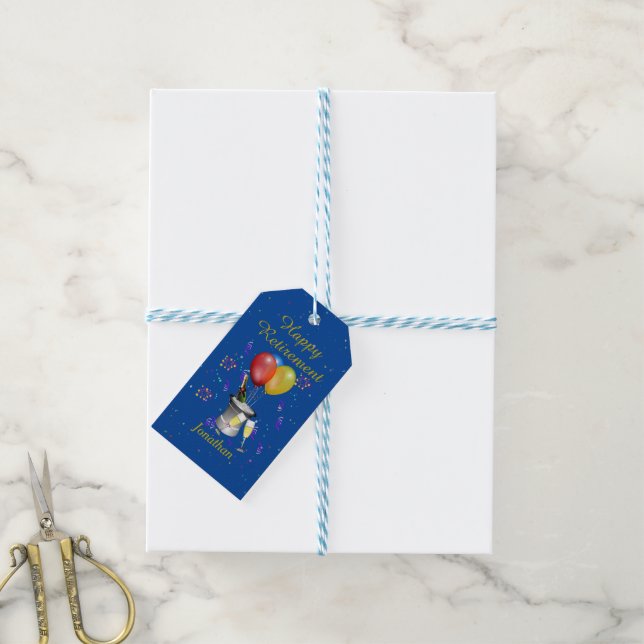 Étiquettes-cadeau Célébration de retraite bleue (Avec de laficelle)