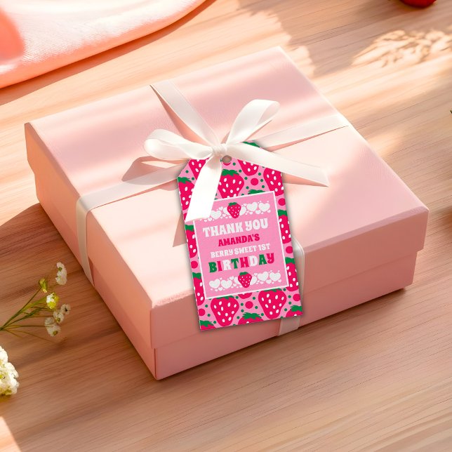 Étiquettes-cadeau Célébration du premier anniversaire de la fraise (Créateur téléchargé)