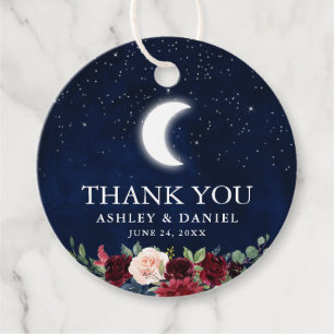 Étiquettes Cadeau Céleste Mariage Blue Sky Moon Stars Floral Round