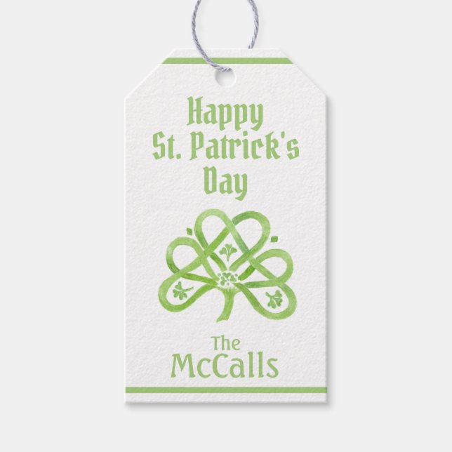 Étiquettes-cadeau Celtic Green Watercolor Shamrock NAME St Patricks  (Devant)