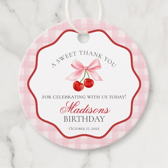 Étiquettes Cadeau Cercle d'Anniversaire Cerise de Coquette Rose Douc (Devant)