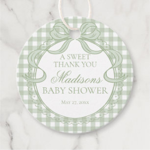 Étiquettes Cadeau Cercle de Baby Shower à Nœud Papillon Coquette Gin