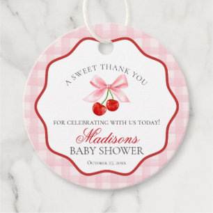 Étiquettes Cadeau Cercle de Baby shower cerise de coquette rose sucr