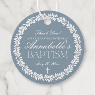 Étiquettes Cadeau Cercle de baptême de Fiesta espagnole Dusty Blue T
