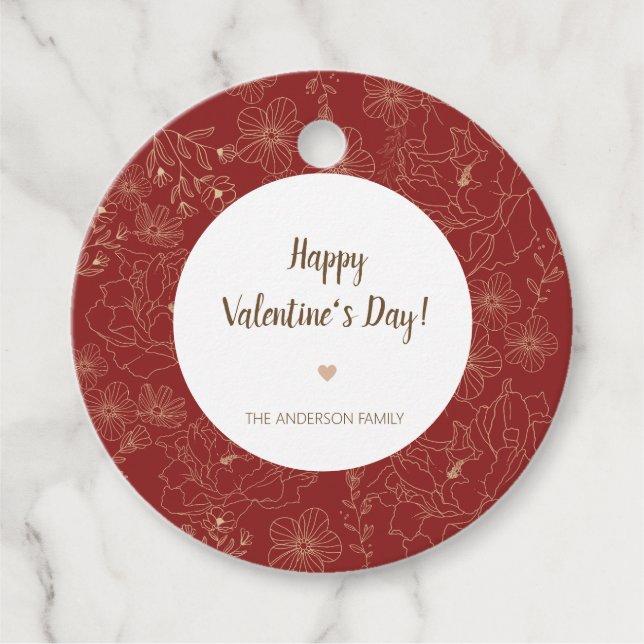 Étiquettes Cadeau Cercle Heureuse Sainte-Valentin floral élégant rou (Devant)
