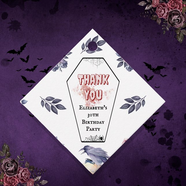 Étiquettes Cadeau Cercueil gothique à l'aquarelle Crâne Corbeau Rose (Créateur téléchargé)