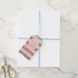Étiquettes-cadeau Ceremonie Bébé Fille Cadre Rond Rayures Rose Pouss
