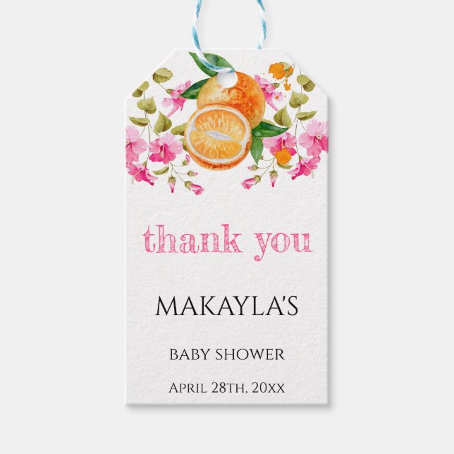 Étiquettes-cadeau Cérémonie de Baby Shower Citron Fleur Rose Petite  (Devant)