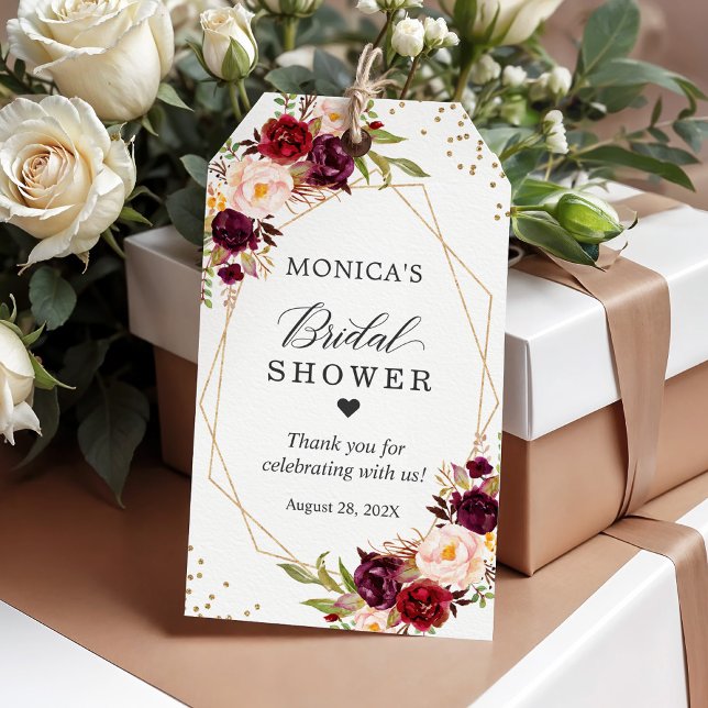 Étiquettes-cadeau Cérémonie de Mariage Rouge Bourgogne Fleur Cadre e (Créateur téléchargé)