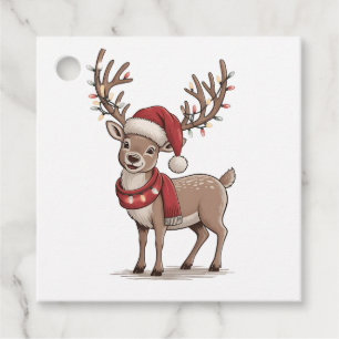 Étiquettes Cadeau Cerf Animal Noël Cerf Chapeau de Père Noël Xmas