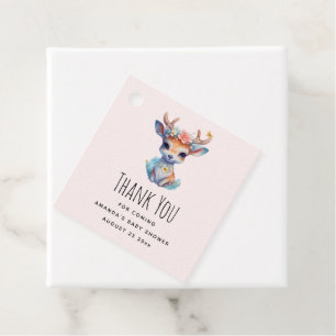 Étiquettes Cadeau Cerf de Bébé mignon avec Antlers et Fleurs Merci