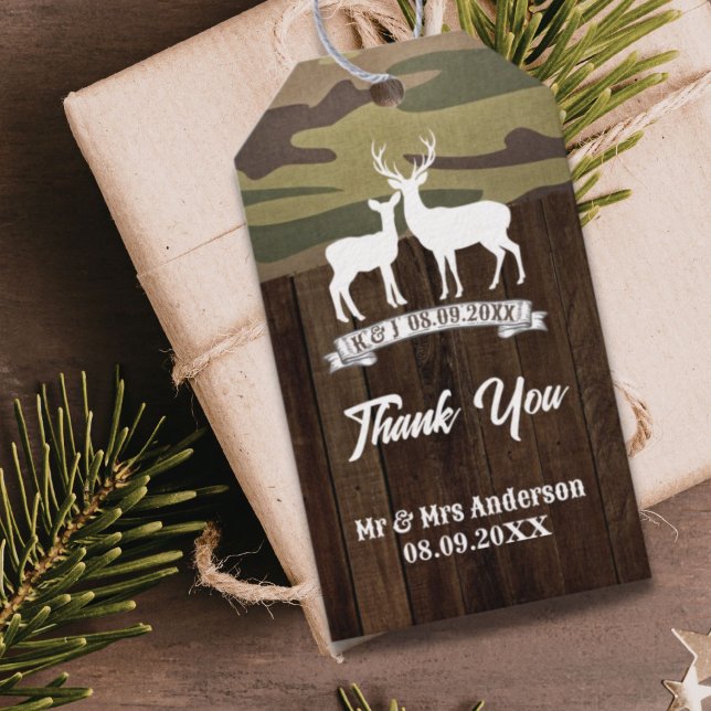Étiquettes-cadeau Cerf de l'Ouest La Chasse Est Finie Mariage (Western Deer The Hunt Is Over Wedding Gift Tags)