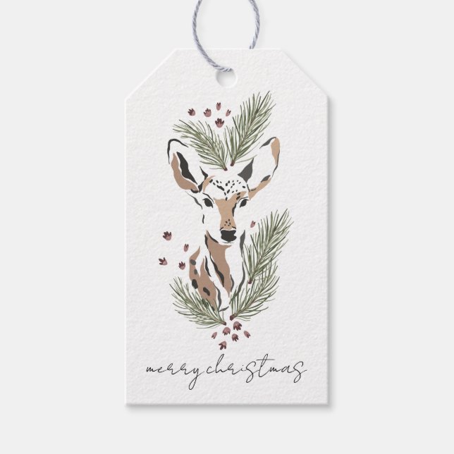 Étiquettes-cadeau Cerf de Noël aquarelle rustique (Devant)