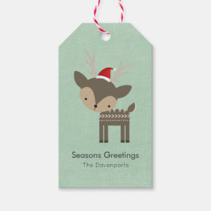 Étiquettes-cadeau Cerf De Noël Dans Un Hipster Rétro Du Chapeau Roug