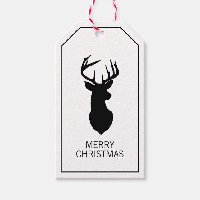 Étiquettes-cadeau Cerf de Noël noir et blanc (Devant)
